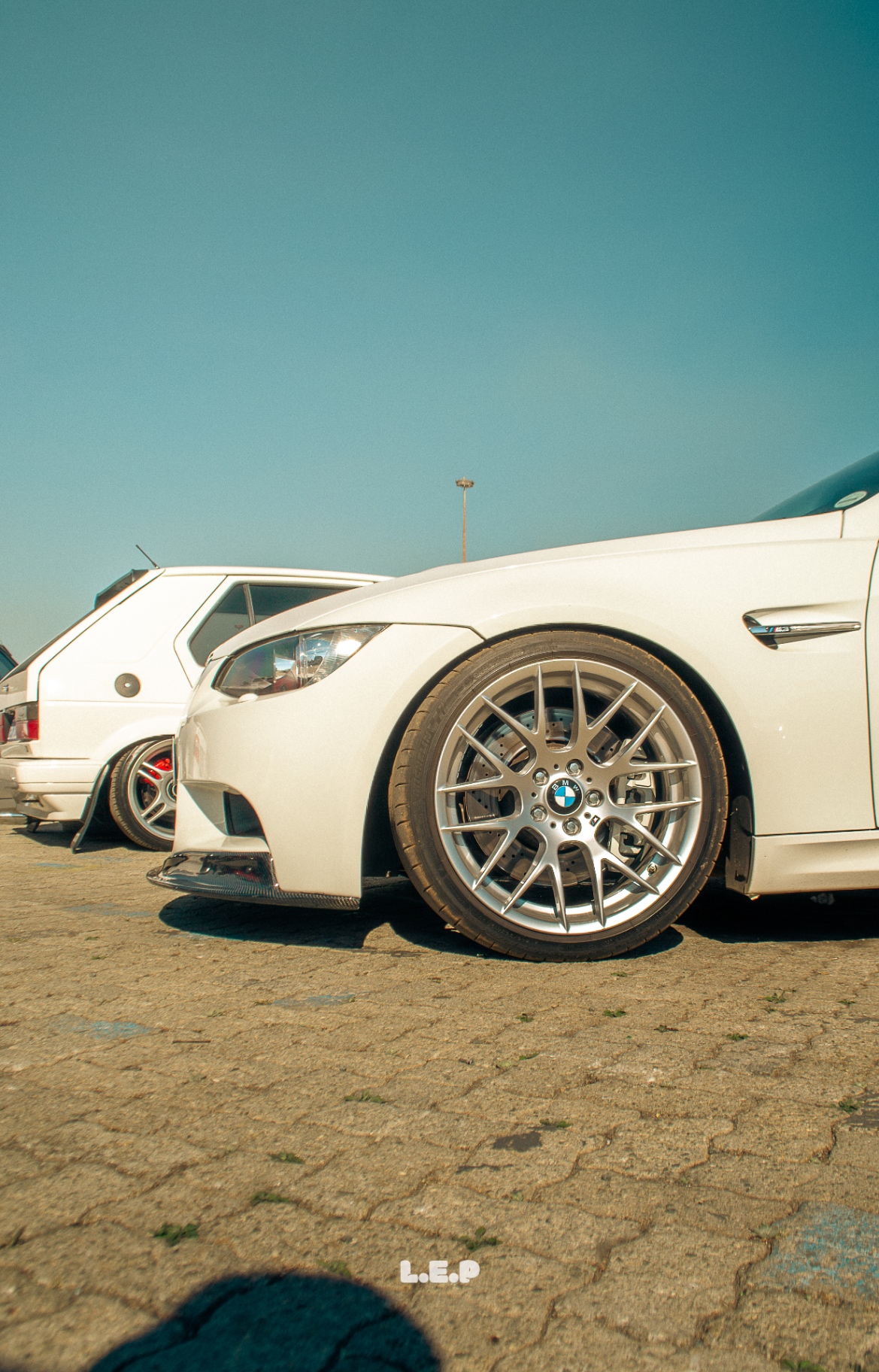 BMW E92 M3 wheel detail, low angle